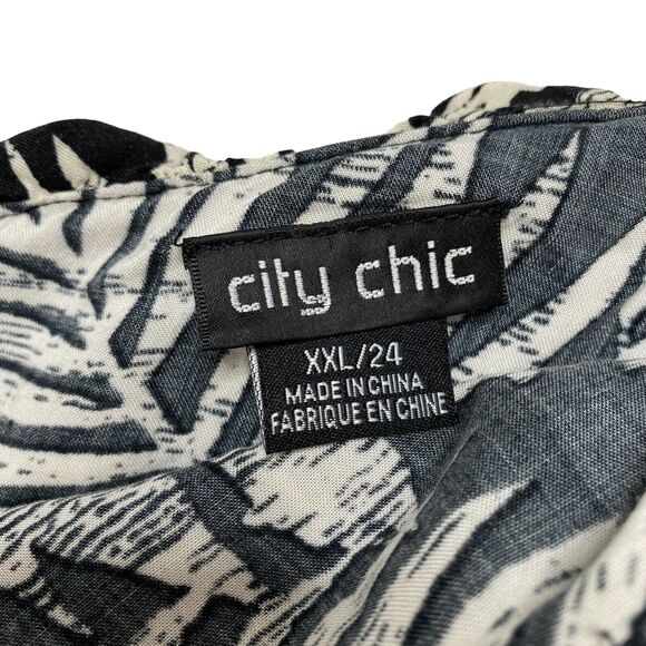 CITY CHIC Black Ivory Tropical Leaf Print Off The Shoulder Top Size XXL 24 Strap - Picture 6 of 9